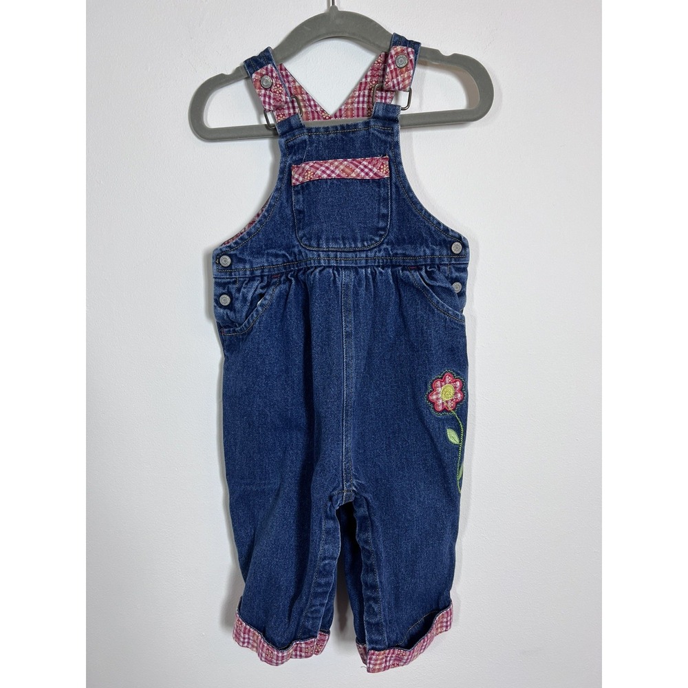 Vintage Carter's Denim Overalls Flower Gingham 12-18M Toddler Girls 90s